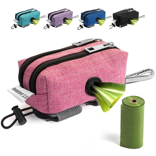 Dog Poop Bag Holder for Leashes - Dog Poop Bag Dispenser and Treat Holder with 2 Waterproof Pouches for Pet Waste Bags and Walking Accessories + 1 Free Roll - Leashrr 2.0 (Pink) - color: Pink