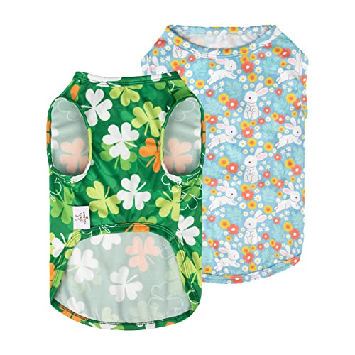 CuteBone Dog Shirts 2-Pack Soft Pet Clothes Breathable Summer Vest for Small Puppy and Stretchy Cat Apparel - color: Clovers&rabbits, size: Small