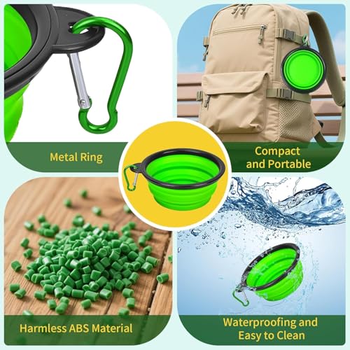 Foldable Dog Travel Bowl 1/pcs,Dog Bowls Expandable Silicone Food Water Bowl with Clasp for Small Medium Dog Cat Traveling Hiking Walking Green
