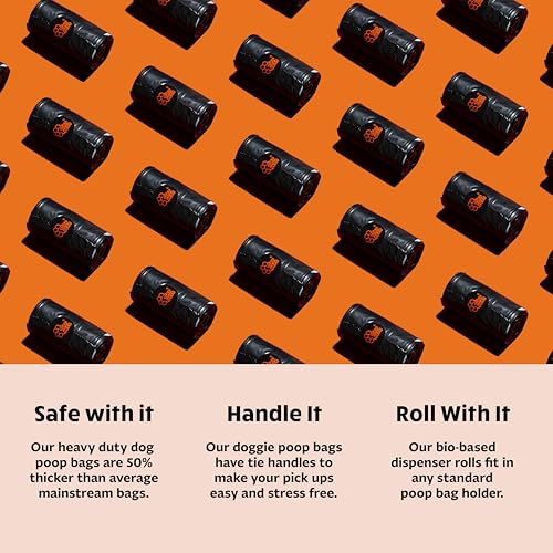Tuff Pets Heavy Duty Dog Poop Bag With Handles - 16 Rolls of Pet Waste Bags - Fits in any Dogs Poo Bag Dispenser or Holder - Thick Dog Poop Bags - style: Orange- Cornstarch