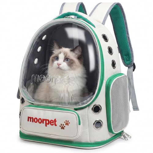 Cat Backpack Carrier, Transparent & Foldable Bubble Pet Backpack for Cats and Dogs, Breathable Kitten Carrier with Side Mesh and Pocket, Portable Travel Bag for Hiking, Walking, Vet (Green) - color: Green
