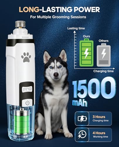 Dog Nail Grinder with 2 LED Lights, Upgraded 2-Speed Rechargeable Pet Nail Trimmer Quiet for Paw Grooming, Powerful Painless Nail Clipper Kit for Small, Medium, Large Dogs & Cats - color: White