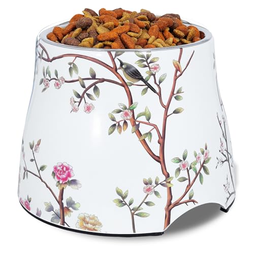 Ceramic Dog Bowl 7 inch Height for (30-55lbs) Medium Size Dogs Includes Food-Grade 304 Stainless Steel Bowls Non-Slip 3.8 Cups(860ml) Bowl Feeder in an Artful and Design (White) - color: White, size: Medium