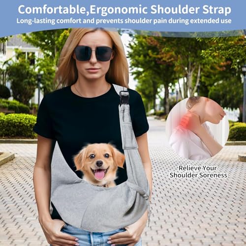 CONLI Small Dog Carrier Sling with Adjustable Strap & Dual Safety - Features Storage Pocket & Detachable Treat Pouch, Hands-Free Pet Sling for Chihuahuas, Yorkies Under 12lbs for Walking, Hiking