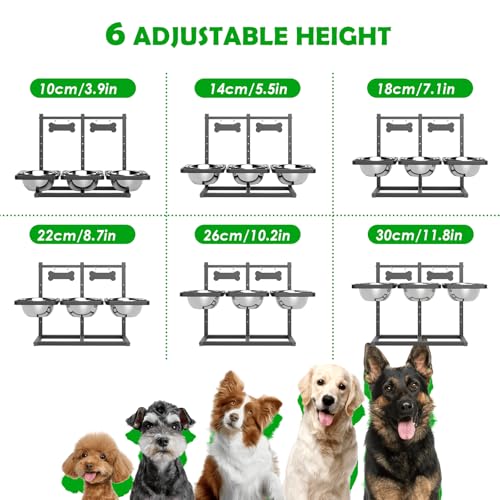 SHAINFUN Elevated Dog Bowls for Medium/Large Dogs with Mat, 6 Height Adjustable Raised Dog Bowls, Three Large 58oz Food Water Stainless Steel Bowls - size: Three 58oz Dog Bowl & Mat
