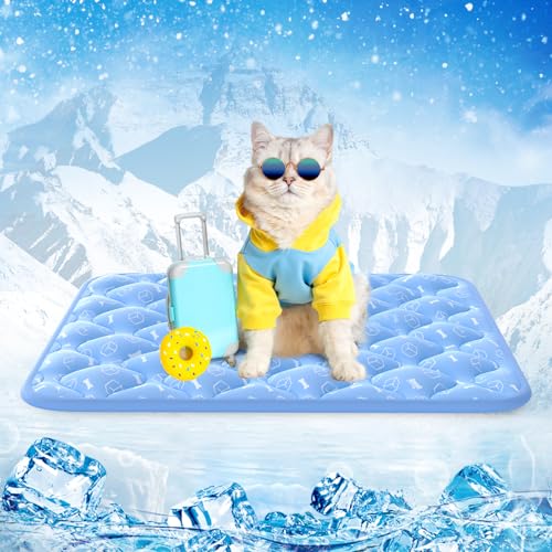 Rywell Dog Cooling Mat 2.0, Ocean Blue,24" x 18" Thick & Durable Cooling Ma for Dogs&Cats, Long-Lasting Cool with Waterproof & Color-Changing Arc-Chill Tech (Q-Max>0.5) Washable& Non-Toxic - color: Blue, size: Small