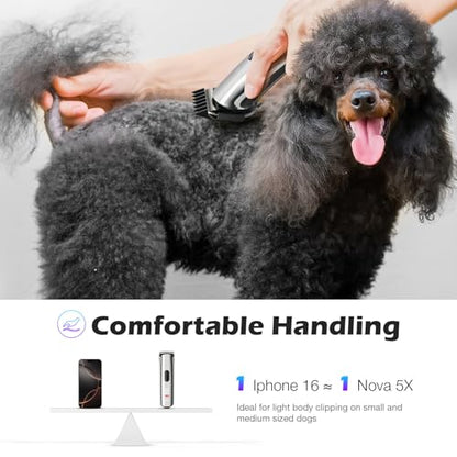 Professional Dog Grooming Clippers with Charging Dock, 5-in-1 Adjustable Blade Cordless Pet Grooming Kit 5 Speed Rechargeable Trimmer Hair Shaver with Detachable Guide Combs for Animal Horse
