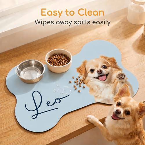 Personalized Dog & Cat Mat for Food & Water Bowls, Custom Pet Food Mat with Photo & Name, Non-Slip Waterproof Diatomite Dog Feeding Mats, Dog Bowl Placemat Gifts for Pet Lover, Pet Owner (Style 2) - color: Style 2