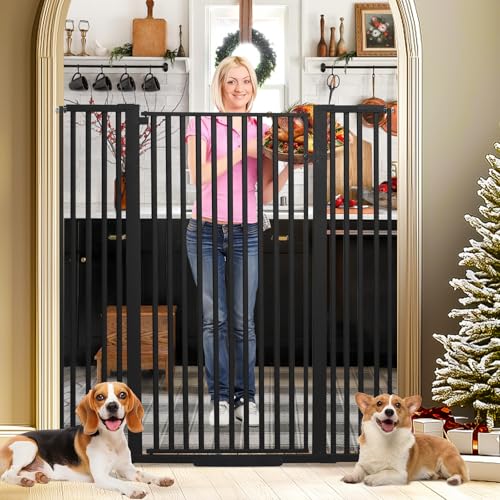 SHYUJAJIE 55 Inch Extra Tall Pet Gate for Cats,29.92"-48" Adjustable Wide Dog Gates,Pressure Mounted Walk Through Tall Pets Gate for Doorways,Hallway,Stairs(Black) - color: Black, size: 55" tall,29.92" - 48"