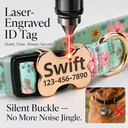 Personalized Dog Collar with Name and Phone Number,Custom Customized Engraved Silent No Jingle ID Nameplate Pet Collar with Bone Buckle,Collars for Puppies X-Small Small Medium Large X-Large Dogs