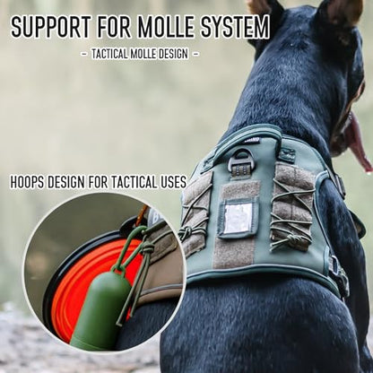 Tactical Dog Harness for Medium & Large Dogs, Green Adjustable No-Pull Control with Handle, Heavy Duty Reflective Vest - Size L - color: Army Green, size: L