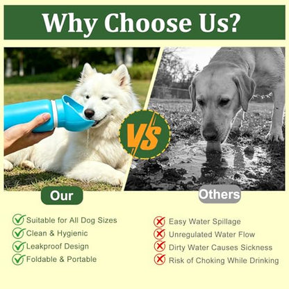 2 in 1 Foldable Dog Water Bottle, Leakproof Portable Pet Dispenser, Water Bottle Dog Bowl, Collapsible Food Grade Silicone Puppy Bottles, Lightweight Foldable for Travel Walking Caming (Blue) - color: Blue