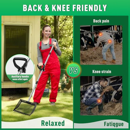 TOOGE Large Chicken Poop Scooper: 2-in-1 Metal Pooper Scooper & Rake Adjustable 62" Long Handle Stainless Steel Sand Sifting Litter Shovel Chicken Coop Scoop Cleaning for Bedding Goats Bright Black - color: Bright Black