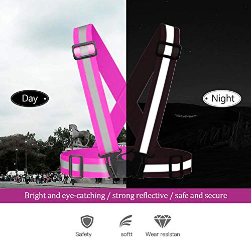 Reflective Vest Running Gear 3Pack, Adjustable Safety Vests High Visible Reflective Belt Straps - color: Pink,green,black