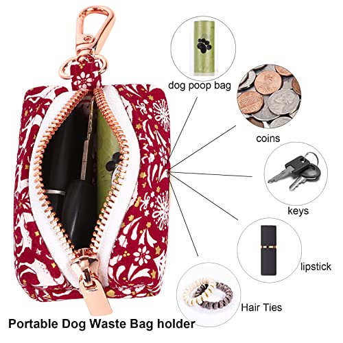 ARING PET Dog Waste Bag Dispenser, Cotton Doggy Poop Bags Holders Attach to Any Leashes, Portable Washable Christmas Pet Waste Pouch Dispenser with Metal Zipper - color: B:reindeer