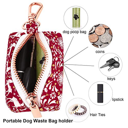 ARING PET Dog Waste Bag Dispenser, Cotton Doggy Poop Bags Holders Attach to Any Leashes, Portable Washable Christmas Pet Waste Pouch Dispenser with Metal Zipper - color: B:reindeer