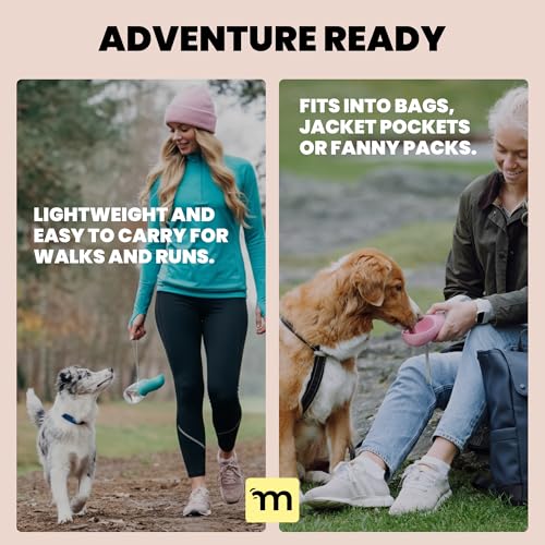 MalsiPree On the Go Dog Water Bottle - 12 oz Pink, Leak-Proof | 12oz leak-proof bottle & built-in bowl - one-hand use - Use for dog travel, hiking, park & beach days - color: Pink, size: 12oz - Standard