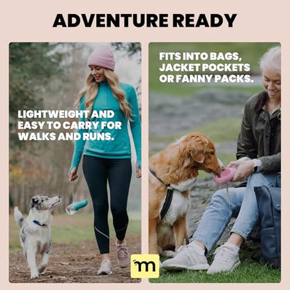 MalsiPree On the Go Dog Water Bottle - 12 oz Pink, Leak-Proof | 12oz leak-proof bottle & built-in bowl - one-hand use - Use for dog travel, hiking, park & beach days - color: Pink, size: 12oz - Standard