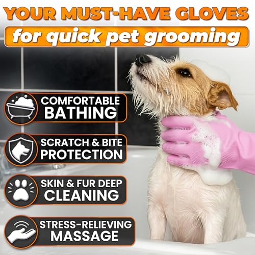 Cat and Dog Shampoo Gloves with 3000 Soft Bristles – 2-in-1 Dog Bath Gloves 11.6", Durable Silicone, Saves Shampoo | Massage, Grooming & Clean Wet or Dry – Made for Every Breed and Coat Style (Pink) - color: Pink