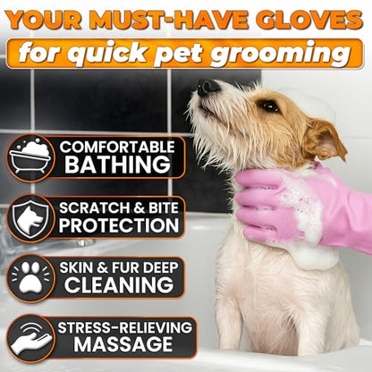 Cat and Dog Shampoo Gloves with 3000 Soft Bristles – 2-in-1 Dog Bath Gloves 11.6", Durable Silicone, Saves Shampoo | Massage, Grooming & Clean Wet or Dry – Made for Every Breed and Coat Style (Pink) - color: Pink