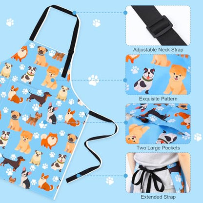 Dog Grooming Waterproof Apron with 2 Pockets, Cute Animals Puppy Dog Pets Apron - style: Blue Pet Dog