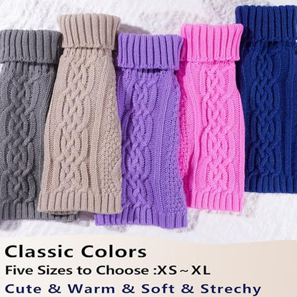 Dog Sweaters for Small Dogs Winter Dog Clothes Turtleneck Knit Puppy Sweater Warm Chihuahua Clothes Cat Sweater Frenchie Doggy Pullover Outfit with Twisted Design(Grey, Small) - color: GREY, size: Small
