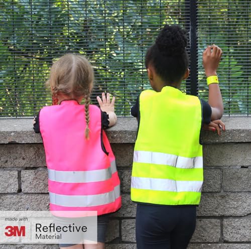 Salzmann Children's High Visibility Vest | Kids Safety Vest | Ages 1-18 | Made with 3M Reflective Material | Durable Zipper Fastening | Yellow, Orange, Pink, Green - color: Yellow, size: X-Small