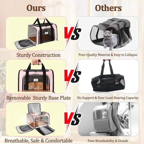 Cat Carrier Dog Carrier - Soft-Sided Cat Carrier with Plush Pad & Cooling Mat, Easy-Load 4-Side Zipper & 3-Side Mesh Ventilation, Pet Carrier Airline Approved for Cats/Dogs Up to 16 lbs, Pink - color: Pink