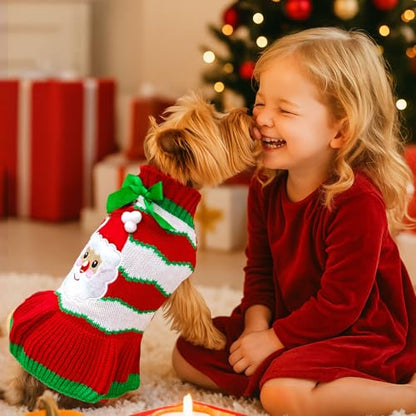Dog Christmas Sweater Dress with Leash Hole Turtleneck Xmas Girl Dog Clothes Soft Pet Dogs Outfits Warm Fall Winter Puppy Knitted Pullover for Small Medium Dogs Cats（Red Santa,X-Large - color: Red Santa, size: X-Large