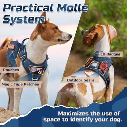 rabbitgoo Dog Harness No Pull, Military Dog Harness Medium Sized Dog with Handle & Molle, Easy Control Service Dog Vest Harness Training Walking, Adjustable Reflective Tactical Pet Harness, Blue, M - color: Blue, size: Medium