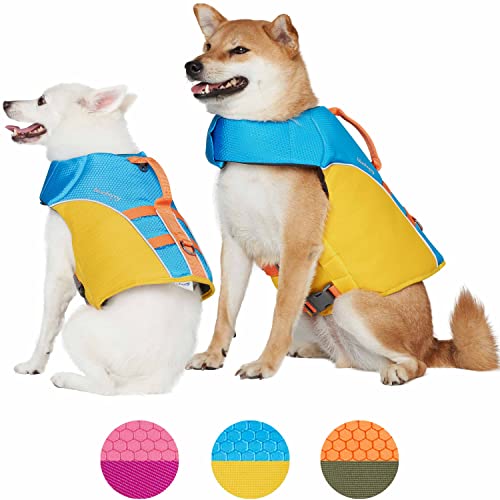 Blueberry Pet 2023 New Reflective Dog Life Jacket for Flotation, Blue and Brillant Yellow, XX-Small, Fashion Pet Swimming Vest, Life Saver with Adjustable Strong Handle - color: Blue and Brillant Yellow, size: XX-Small