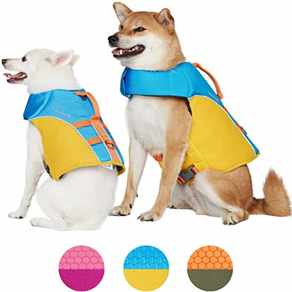 Blueberry Pet 2023 New Reflective Dog Life Jacket for Flotation, Blue and Brillant Yellow, Small, Fashion Pet Swimming Vest, Life Saver with Adjustable Strong Handle - color: Blue and Brillant Yellow, size: Small