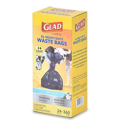 Glad Extra Large Heavy Duty Scented Dog Waste Bags Value Pack, 288 Rolls, 4320 Count - size: 360 Count (Pack of 12)