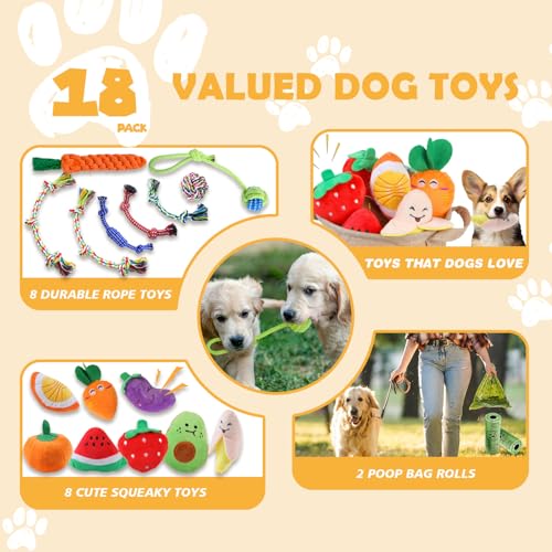 MRSOHRET 18 Pack Dog Toys Puppy Teething Toys, Puppy Essentials Chew Toy Bundle with Squeaky Toy and Interactive Rope for Small Dogs to Keep Them Busy - style: puppy toys 18pcs
