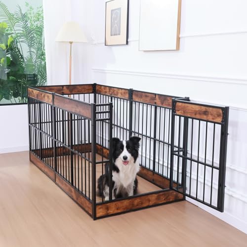 Dog Playpen, 35.4" Height Dog Pen Indoor, Heavy Duty, Safe and Sturdy, Furniture Style Puppy Pen - color: Rustic Brown, style: 6 Panels (35.4" High)
