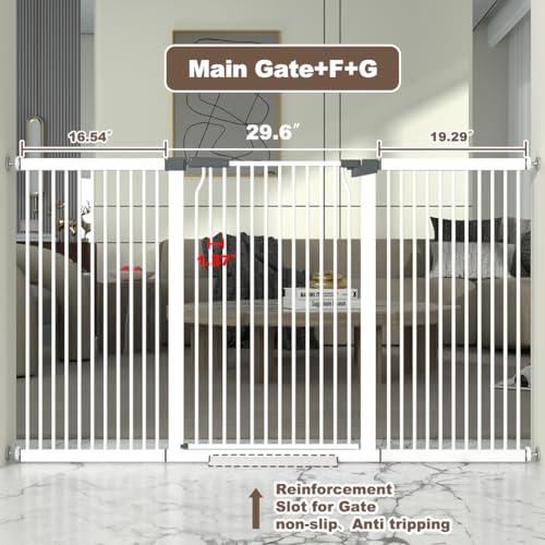 41" Extra Tall and Wide Baby Gate, 65.8-68.5'' Wide Pet Cat Gate for Doorway, Extra Wide Pressure Mounted Child Door with Expansion Kit, Metal Safe Gate, Tall Dog Gate, White - size: 65.8-68.5''W