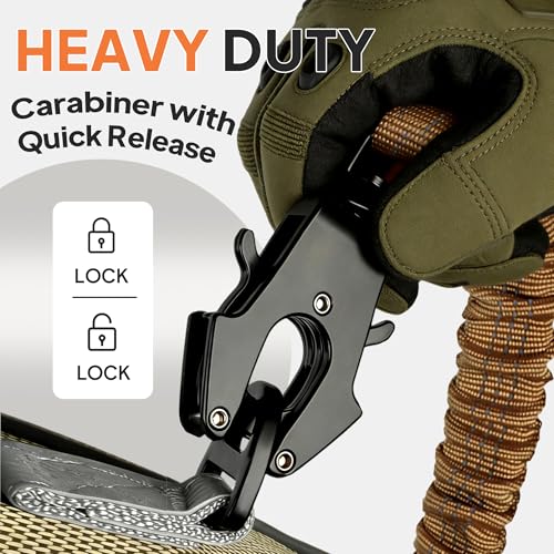 Twoear Heavy Duty Dog Leash for Large Dogs that Pull, 4-7FT Shock Absorbing Bungee Leash with Traffic Handle, Metal Frog Clip, Car Seatbelt, Reflective Tactical Leashes for Medium to Large Breeds