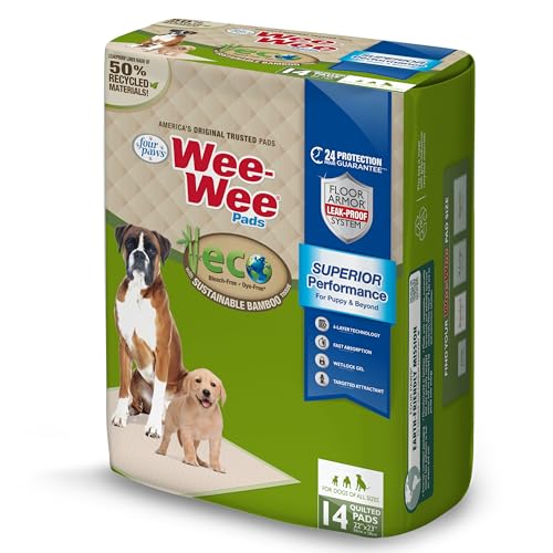 Four Paws Wee-Wee Superior Performance Bamboo Pee Pads for Dogs, Earth Friendly Dog & Puppy Potty Training Pads, Crate Liners, Housebreaking Supplies, 22" x 23" (14 Count) - size: 14 Count