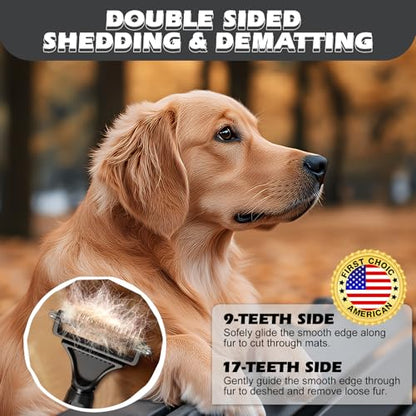 3PCS Pet Grooming Rake & Metal Comb & Flea Comb for Cats and Dogs, Double-Sided Dematting Tool, Extra-Wide Deshedding Dog Brush for Long Hair to Effectively Remove Tangles, Knots and Mats (Black) - color: B-Black