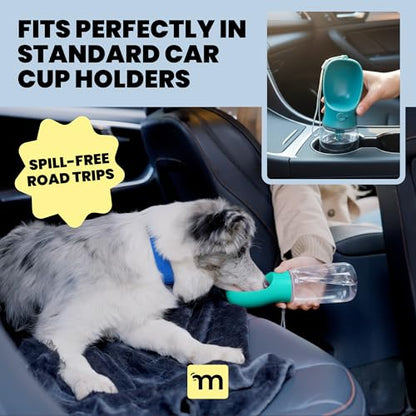 MalsiPree Dog Water Bottle Dispenser - 12 oz Blue, Leak-Proof | 12oz leak-proof bottle - one-hand use - built-in bowl - Use for dog walks, travel, hiking & beach days - color: Blue, size: 12oz - Standard