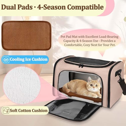 Cat Carrier - Cat Carrier Soft with Plush Pad & Cooling Mat, Easy-Load 4-Side Zipper & 3-Side Mesh Ventilation, Pet Carrier Airline Approved for Cats/Dogs Up to 16 lbs, Brown - color: Brown