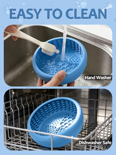 Dog Lick Bowl for Large Dogs, Lick Mat, Slow Feeder Lick Bowl with Brush and Scraper,Strong Suction, Freeze Licking Bowl for Anxiety Relief, Enrichment & Distraction, Dishwasher Safe 7.6 * 3.5 inch - color: Light Blue