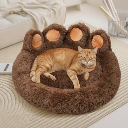 Round Plush Calming Donut Dog & Cat Bed | Calming Design, Donut Shape - color: Coffee, size: Small