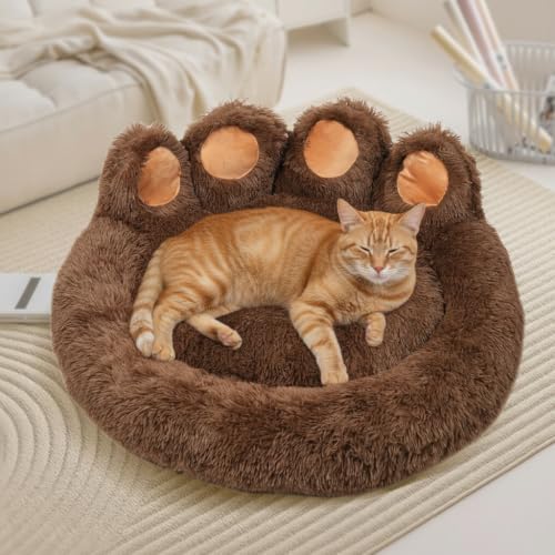 Round Plush Calming Donut Dog & Cat Bed | Calming Design, Donut Shape - color: Coffee, size: Small