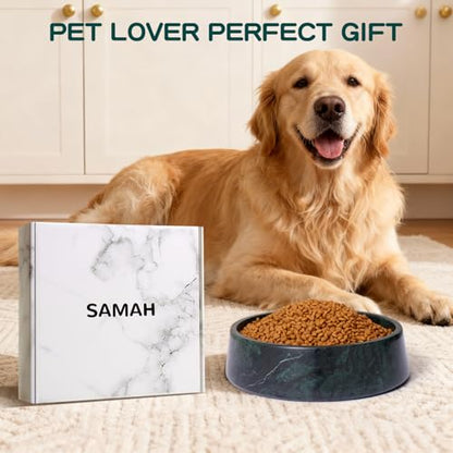 SAMAH Green Marble Dog Bowl, Non-Slip Dog Food Water Bowl, Large Weighted Stone Dish, Natural Marble Heavy Pet Bowl, Easy to Clean, Gifts for Cat Lovers, Perfect Cat Dog Gifts, Holds 6 Cups(6 lbs) - color: Green, size: L