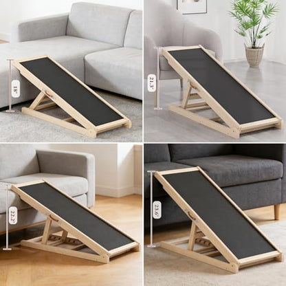 Dog Ramp for Bed Couch Car, 39.4" Long Wooden Steps for Small Pets | 6 Heights 18"-23.6", Holds 200 lbs, Foldable, No Assembly, For Older/Injured Small Pets, Solid Wood, Anti-slip Yoga Mat - size: 39.4"L x 14.5"W x 3.3"H