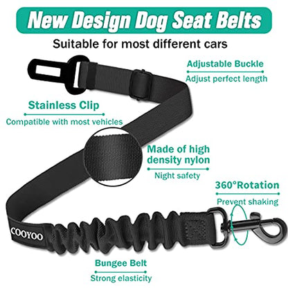 COOYOO Dog Seat Belt,Retractable Dog Car Harness Seat Belt for Car Adjustable Nylon Pet Safety Seat Belts Heavy Duty & Elastic Bungee Buffer - color: 04-Black