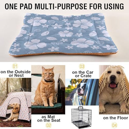 Hibiscus Pattern Pet Bed Mat for Dogs and Cats, Soft Washable Crate Pad with Non-Slip Bottom, Cozy Bed Cushion for Small Medium Large Pets, 24x36 Inch - size: Medium