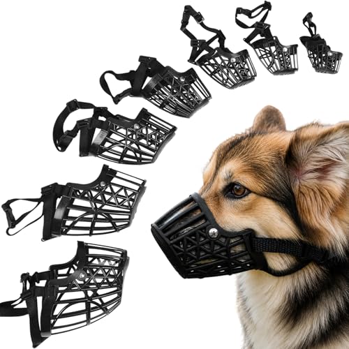 7PCS Dog Basket Muzzle Set, Anti Biting Barking Chewing Licking Scavenging, Adjustable Breathable Muzzles Kit, Comfortable Pet Mouth Care Cover Mesh Cage for Small, Medium, Large & Extra Dogs
