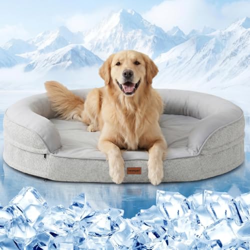 iweepet Cooling Orthopedic Dog Beds for Large & Extra Large Dogs,Summer Dog Sofa Bed with Supportive 28D Egg-Crate Foam, Removable Washable Cover, Waterproof Lining, 44’’,Grey - size: XL:44.0"Lx32.6"Wx7.6"H
